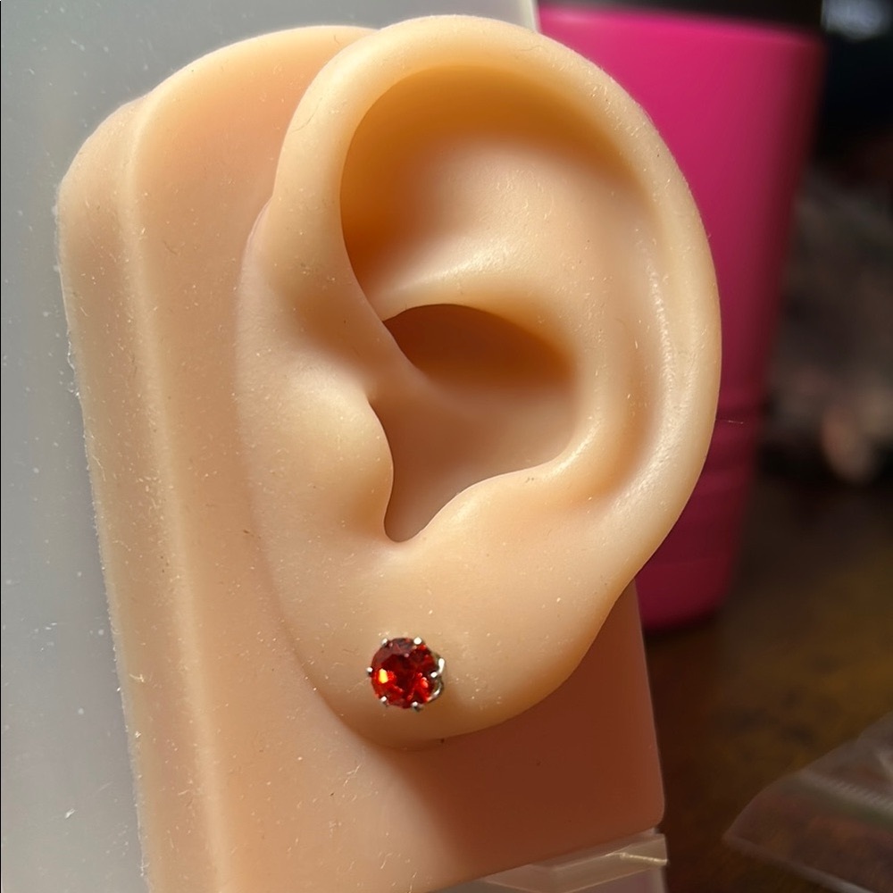 Crystal Stud Earrings - Red Gemstone